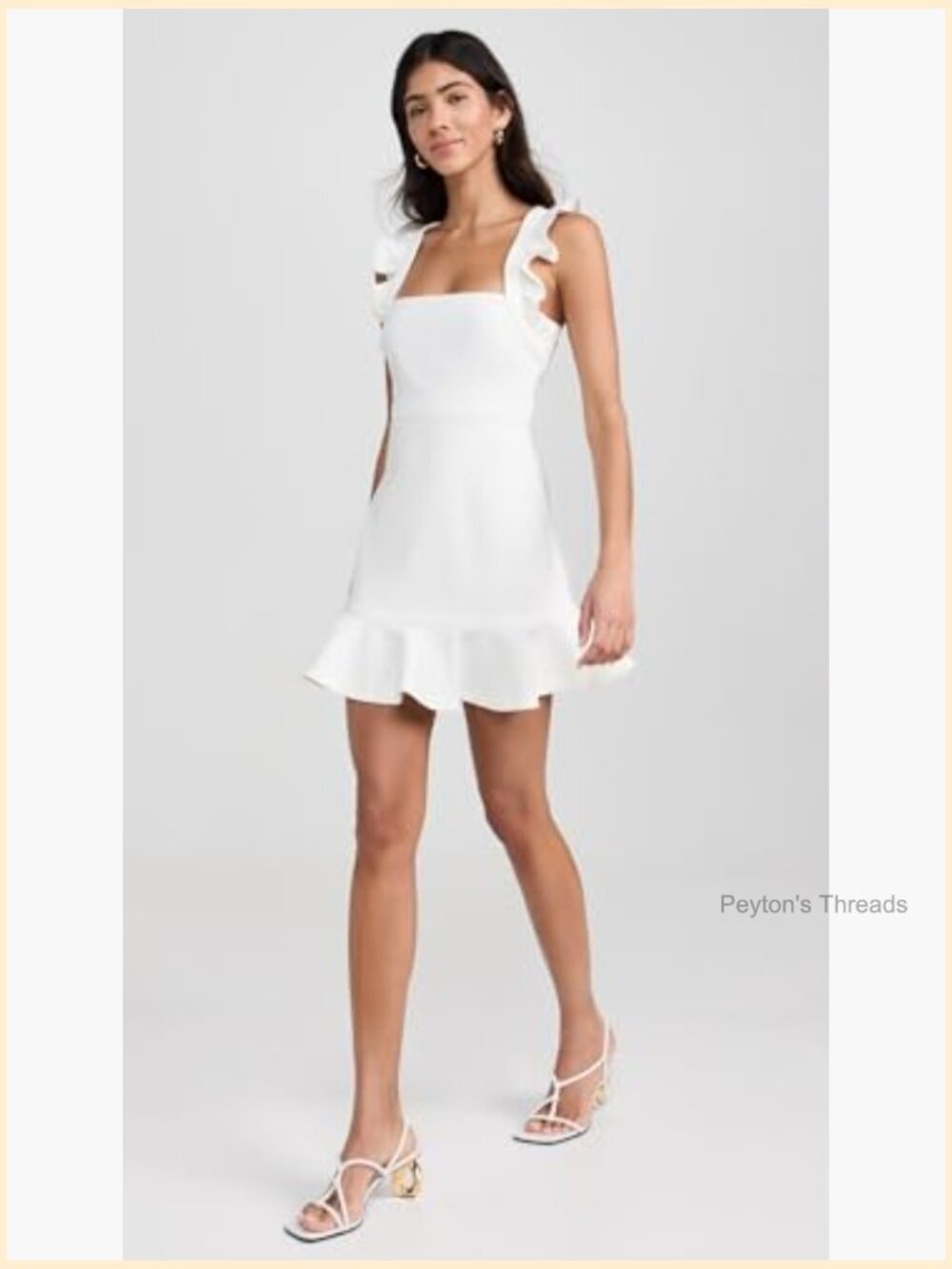 White Mini Dress with Ruffles - Fit & Flare Cocktail Dress - Picture 5 of 6